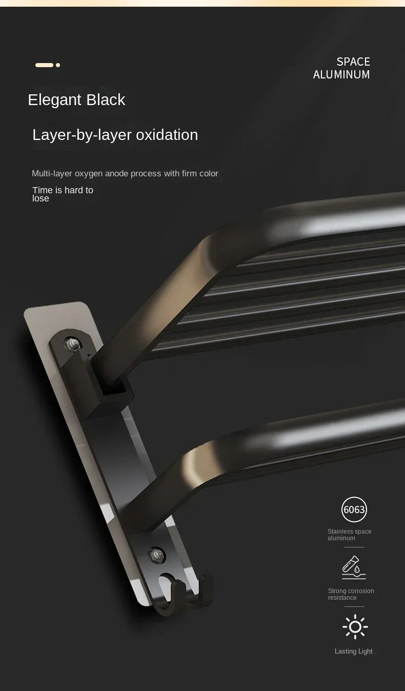 Giá Treo Khăn Dán Tường Nhôm Đen Gập Gọn 40 - 60CM - Daisan Store