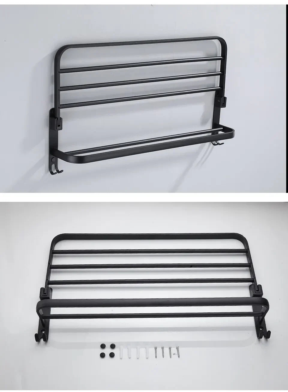 Giá Treo Khăn Dán Tường Nhôm Đen Gập Gọn 40 - 60CM - Daisan Store