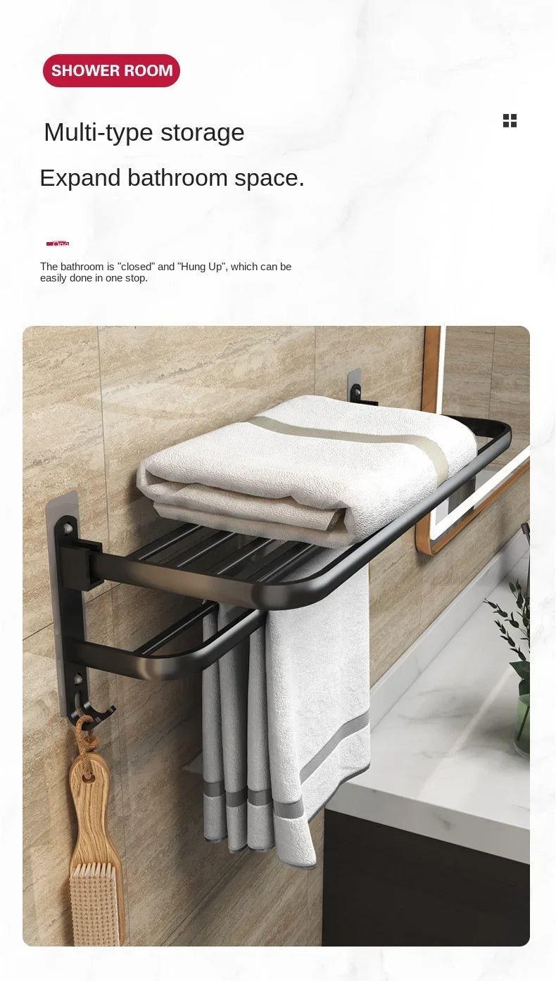 Giá Treo Khăn Dán Tường Nhôm Đen Gập Gọn 40 - 60CM - Daisan Store