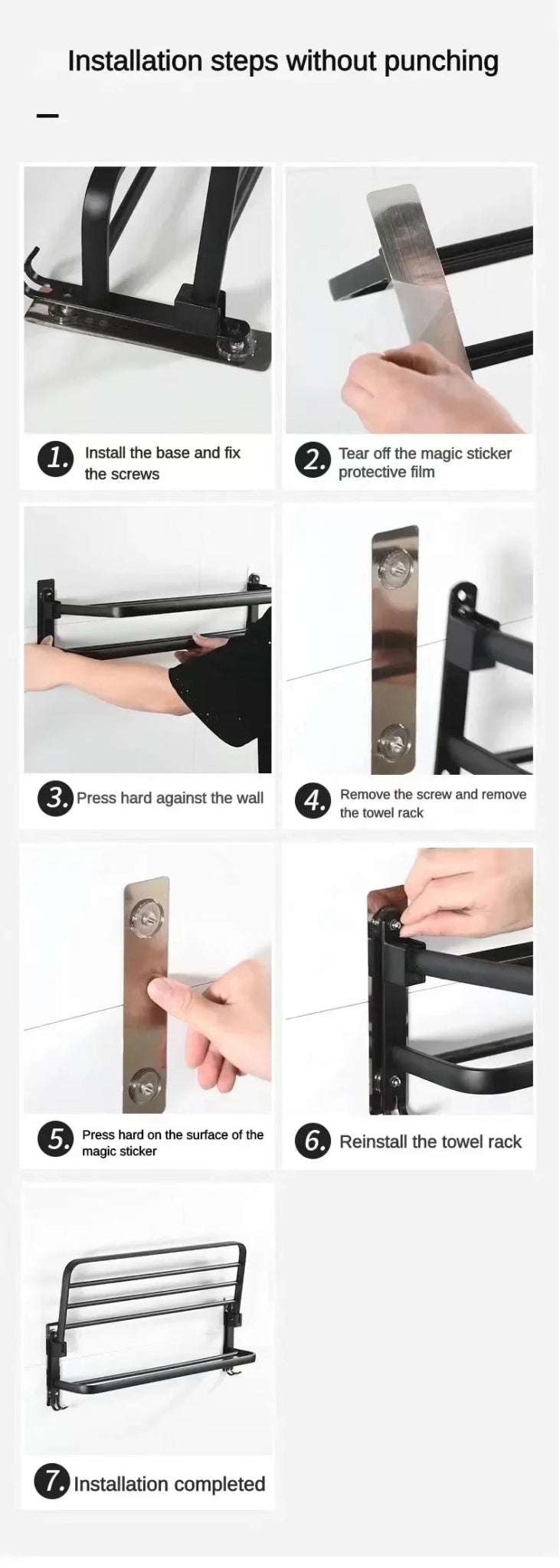 Giá Treo Khăn Dán Tường Nhôm Đen Gập Gọn 40 - 60CM - Daisan Store