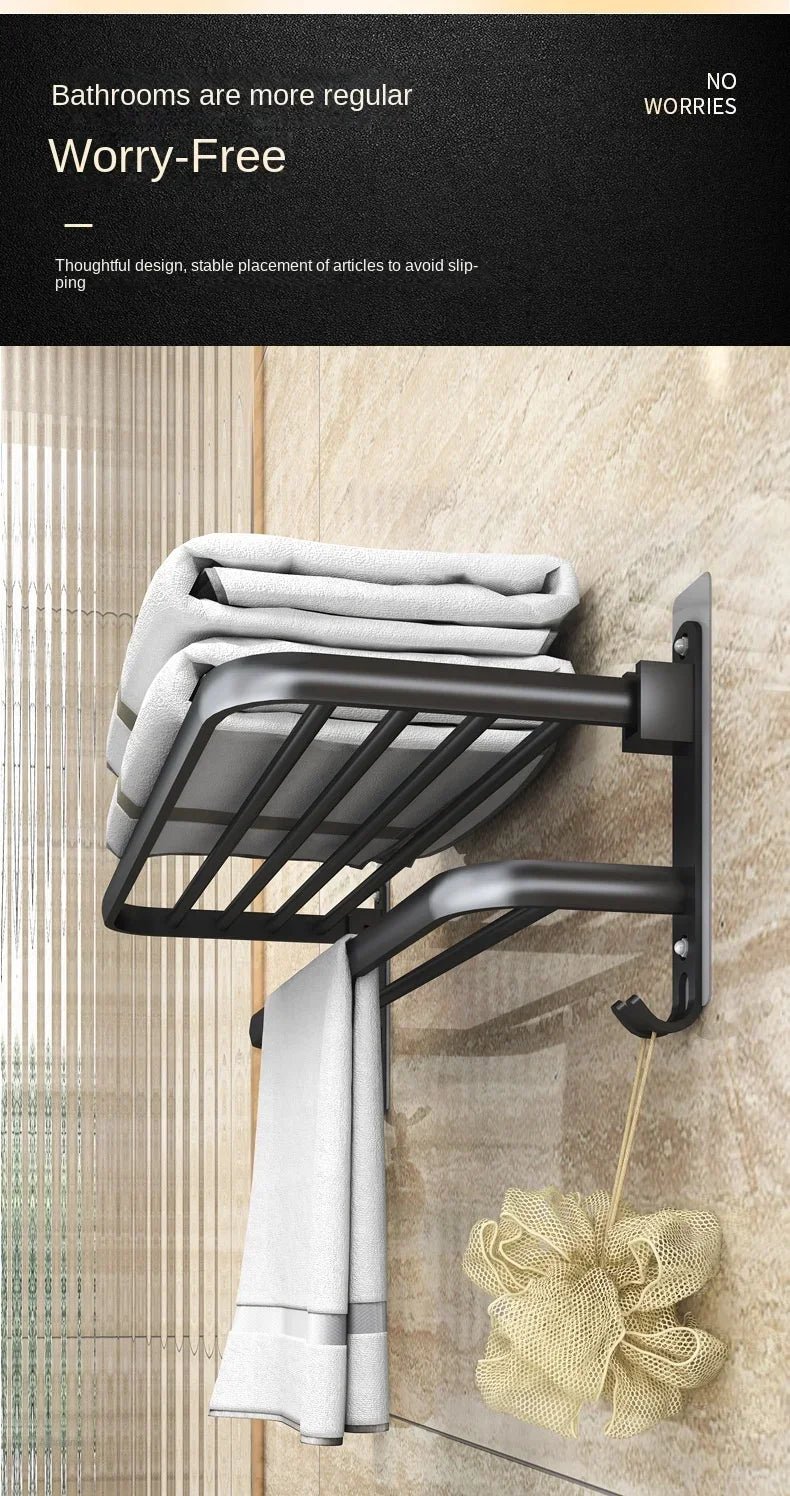 Giá Treo Khăn Dán Tường Nhôm Đen Gập Gọn 40 - 60CM - Daisan Store