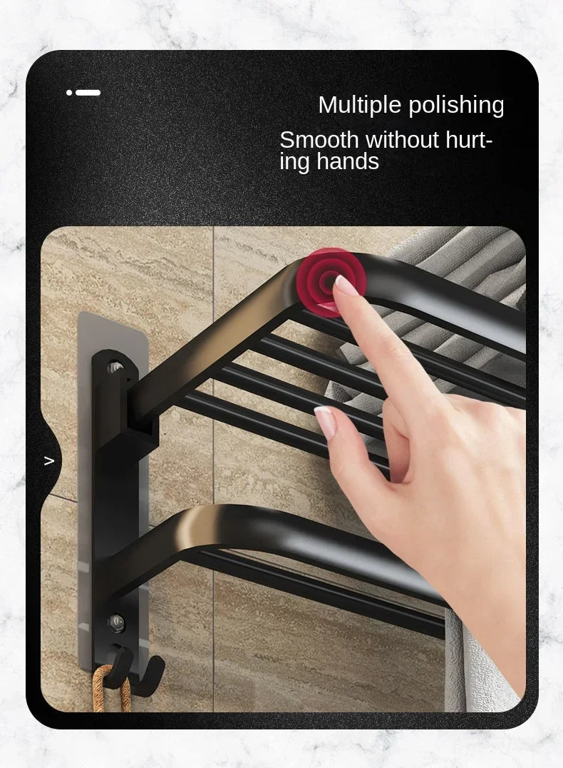 Giá Treo Khăn Dán Tường Nhôm Đen Gập Gọn 40 - 60CM - Daisan Store