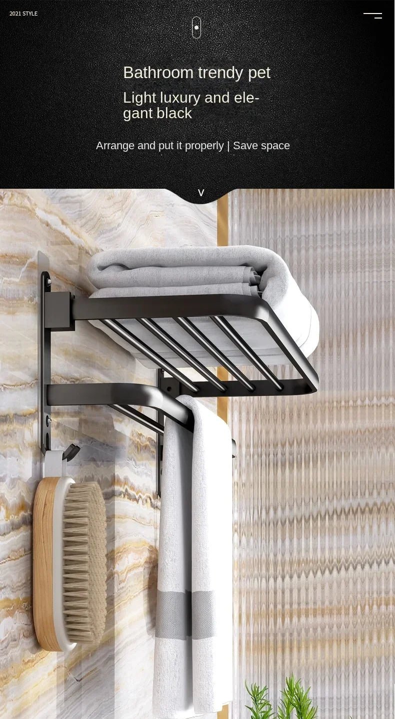 Giá Treo Khăn Dán Tường Nhôm Đen Gập Gọn 40 - 60CM - Daisan Store