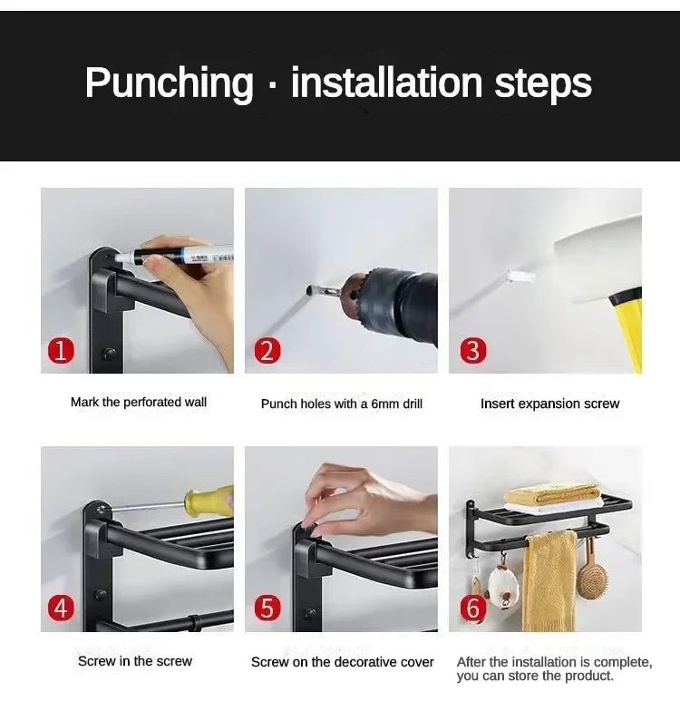 Giá Treo Khăn Dán Tường Nhôm Đen Gập Gọn 40 - 60CM - Daisan Store