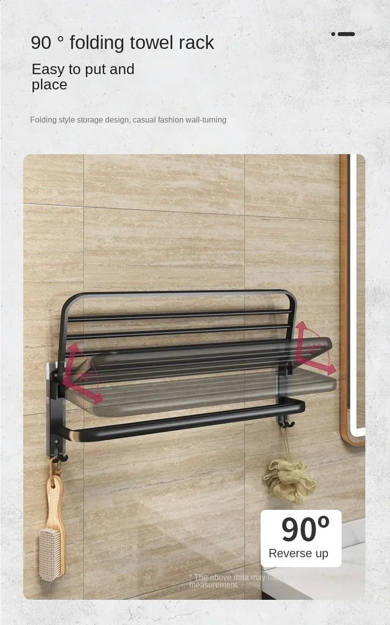 Giá Treo Khăn Dán Tường Nhôm Đen Gập Gọn 40 - 60CM - Daisan Store