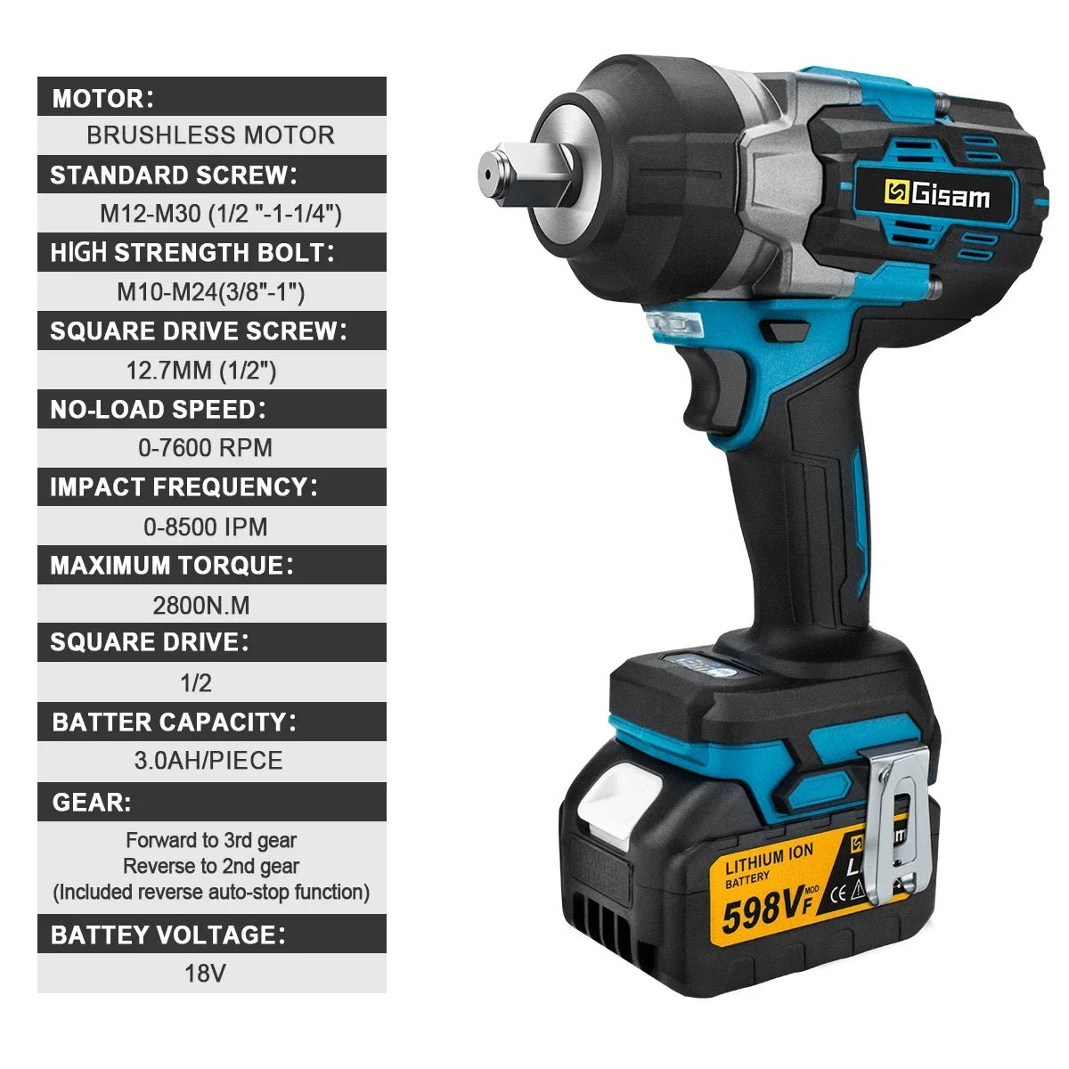 Gisam 2800NM Co Le Tac Dong Dien Khong Day Inch Makita 18V - Daisan Store