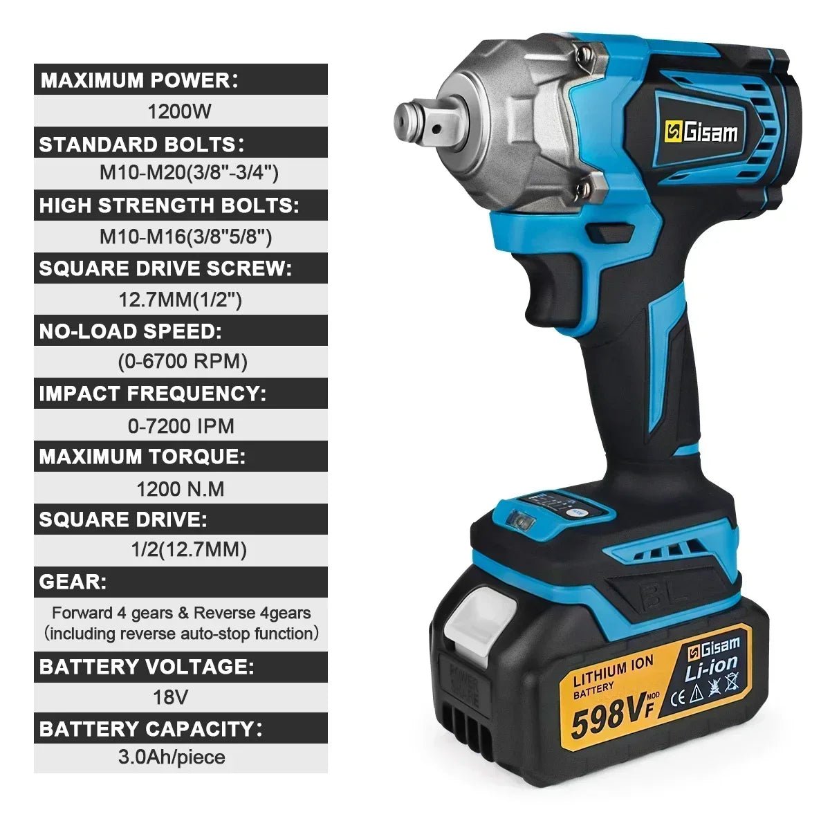 Gisam Impact Wrench Không Dây 1200Nm Makita 18V Pin - Daisan Store