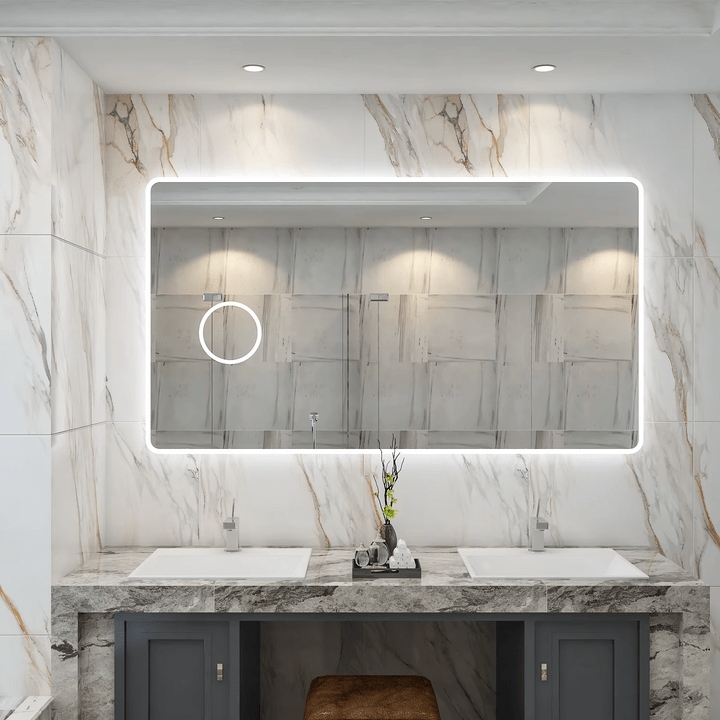 Gương phòng tắm LED có màn hình cảm ứng thông minh và gương phóng đại màu bạc có đèn nền chống sương mù - Daisan Store