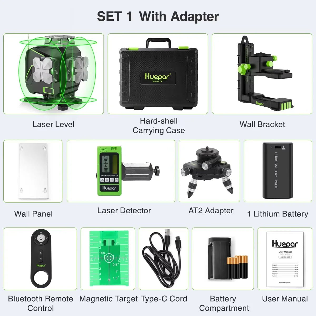 Huepar Laser Máy 4D 16 Dòng Tự Cân 360 Độ Màn LCD Bluetooth - Daisan Store