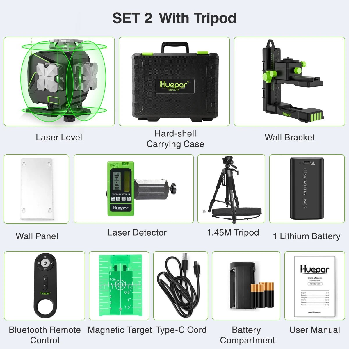 Huepar Laser Máy 4D 16 Dòng Tự Cân 360 Độ Màn LCD Bluetooth - Daisan Store