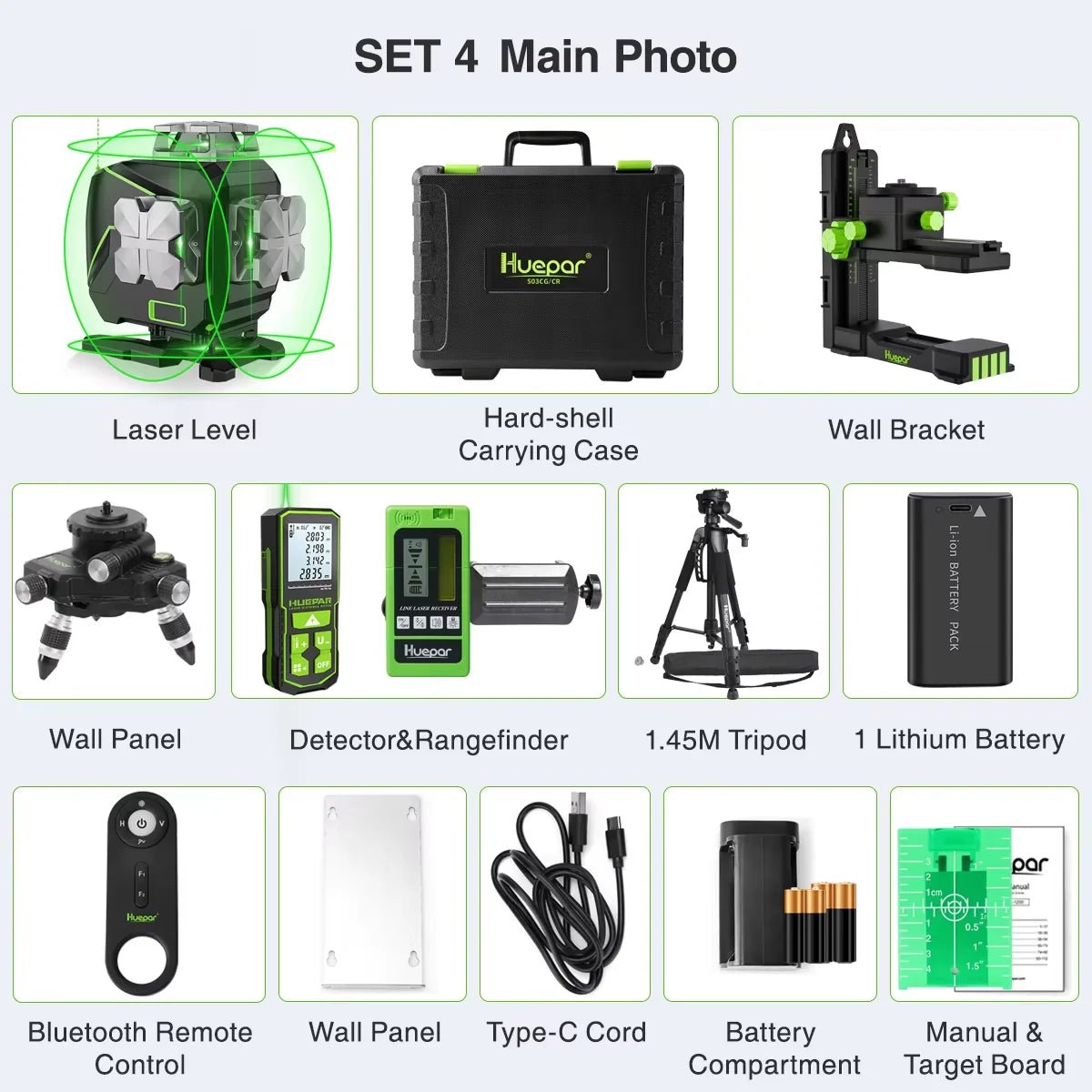 Huepar Laser Máy 4D 16 Dòng Tự Cân 360 Độ Màn LCD Bluetooth - Daisan Store