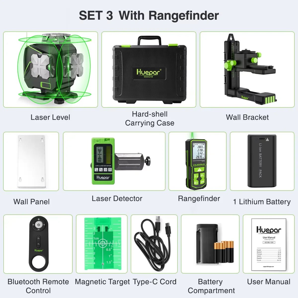 Huepar Laser Máy 4D 16 Dòng Tự Cân 360 Độ Màn LCD Bluetooth - Daisan Store