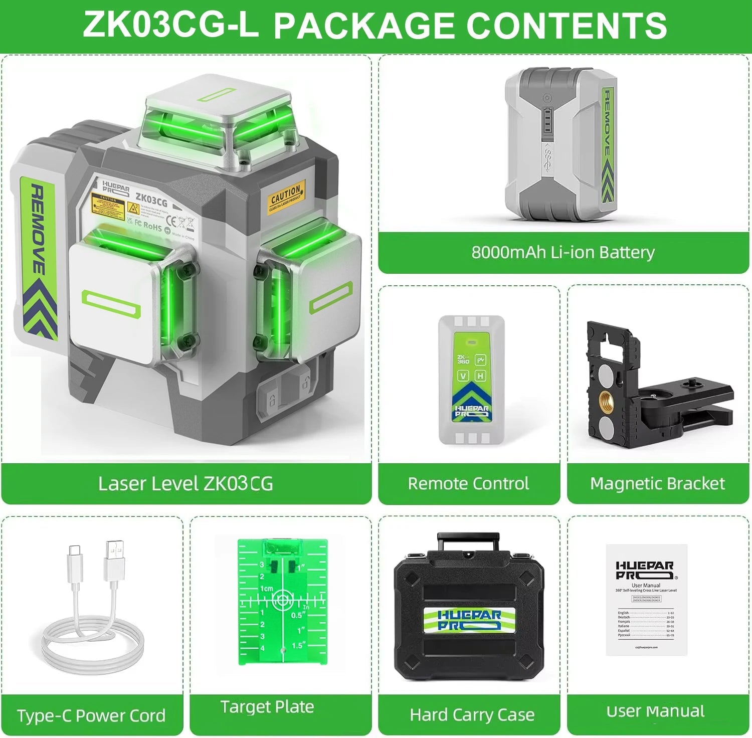 Huepar Máy Laser Dòng 12 Đường 3D Xanh Chính Xác 2mm 10m - Daisan Store