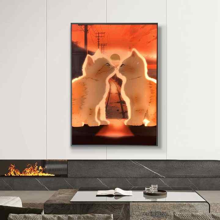 JZ Trang trí phòng trẻ em có khung in hình mèo dễ thương treo tường nghệ thuật 3D chiếu sáng bằng acrylic tác phẩm nghệ thuật đèn LED - Daisan Store