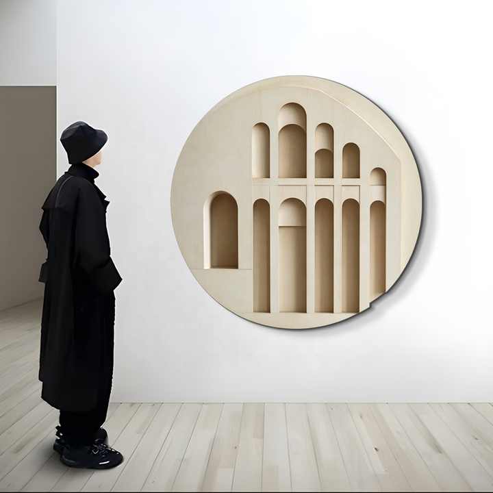 JZ Wabi Sabi Tòa nhà 3D lớn Trang trí nhà Nghệ thuật treo tường Tác phẩm nghệ thuật đa phương tiện Khắc gỗ thủ công Tranh đá sa thạch trừu tượng - Daisan Store