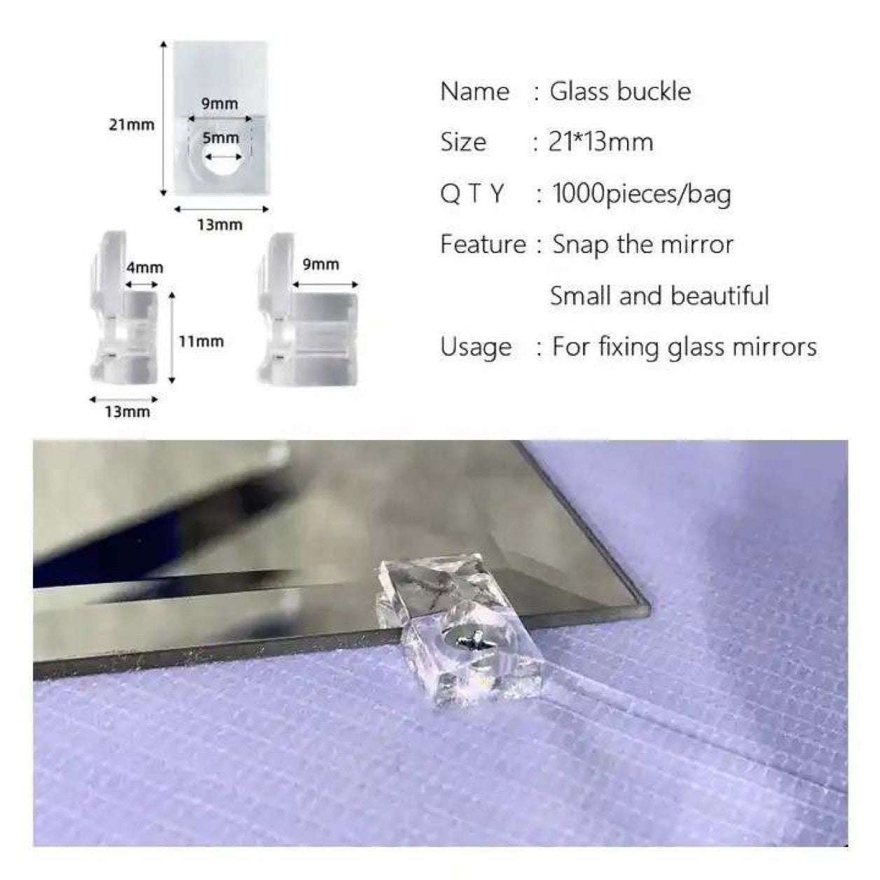 Kẹp gương nhựa trong suốt, phụ kiện nội thất 6/4/3mm - Daisan Store