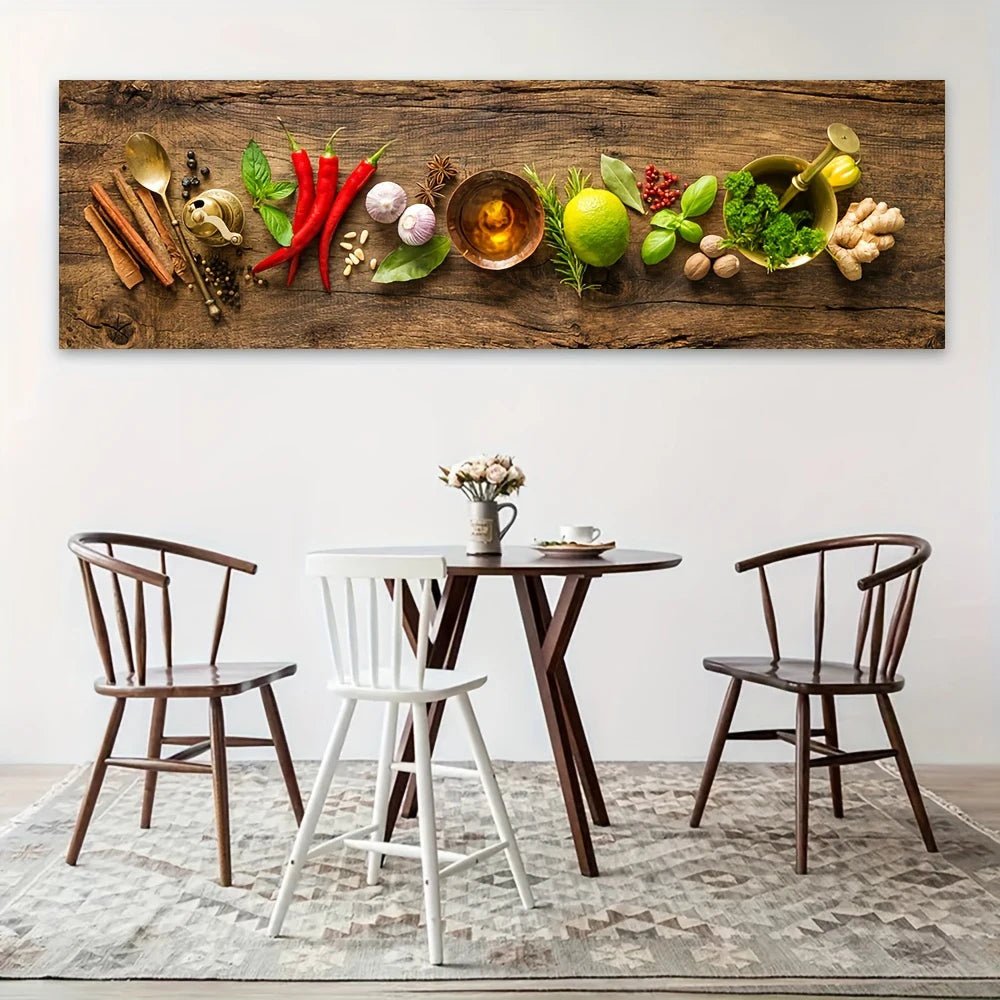 Kitchen Spice Canvas Wall Art, Grain Spice Spoon Chili Lemon Poster Printing Wall Art for Living Room and Dining Room Home Decor - Daisan Store