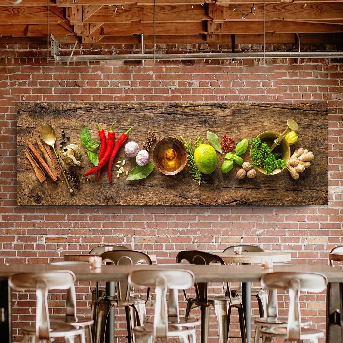 Kitchen Spice Canvas Wall Art, Grain Spice Spoon Chili Lemon Poster Printing Wall Art for Living Room and Dining Room Home Decor - Daisan Store