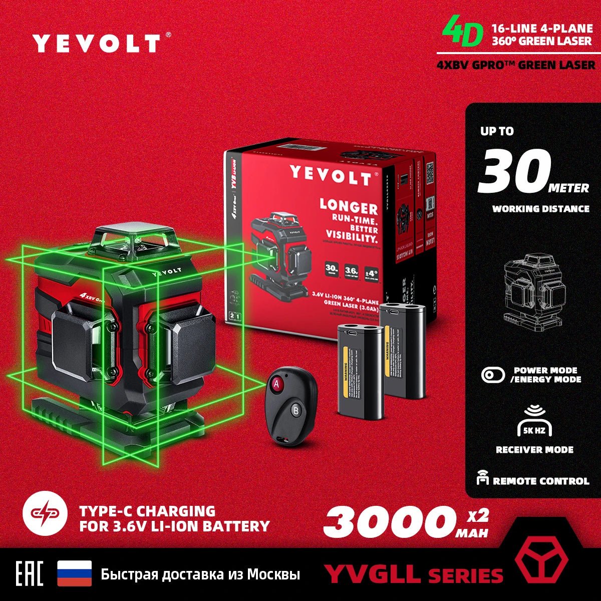 Laser Màu Xanh YEVOLT YVGLL4XS 12 16 Đường 360 Độ Tự Cân - Daisan Store