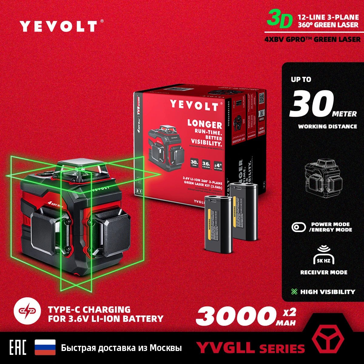 Laser Màu Xanh YEVOLT YVGLL4XS 12 16 Đường 360 Độ Tự Cân - Daisan Store