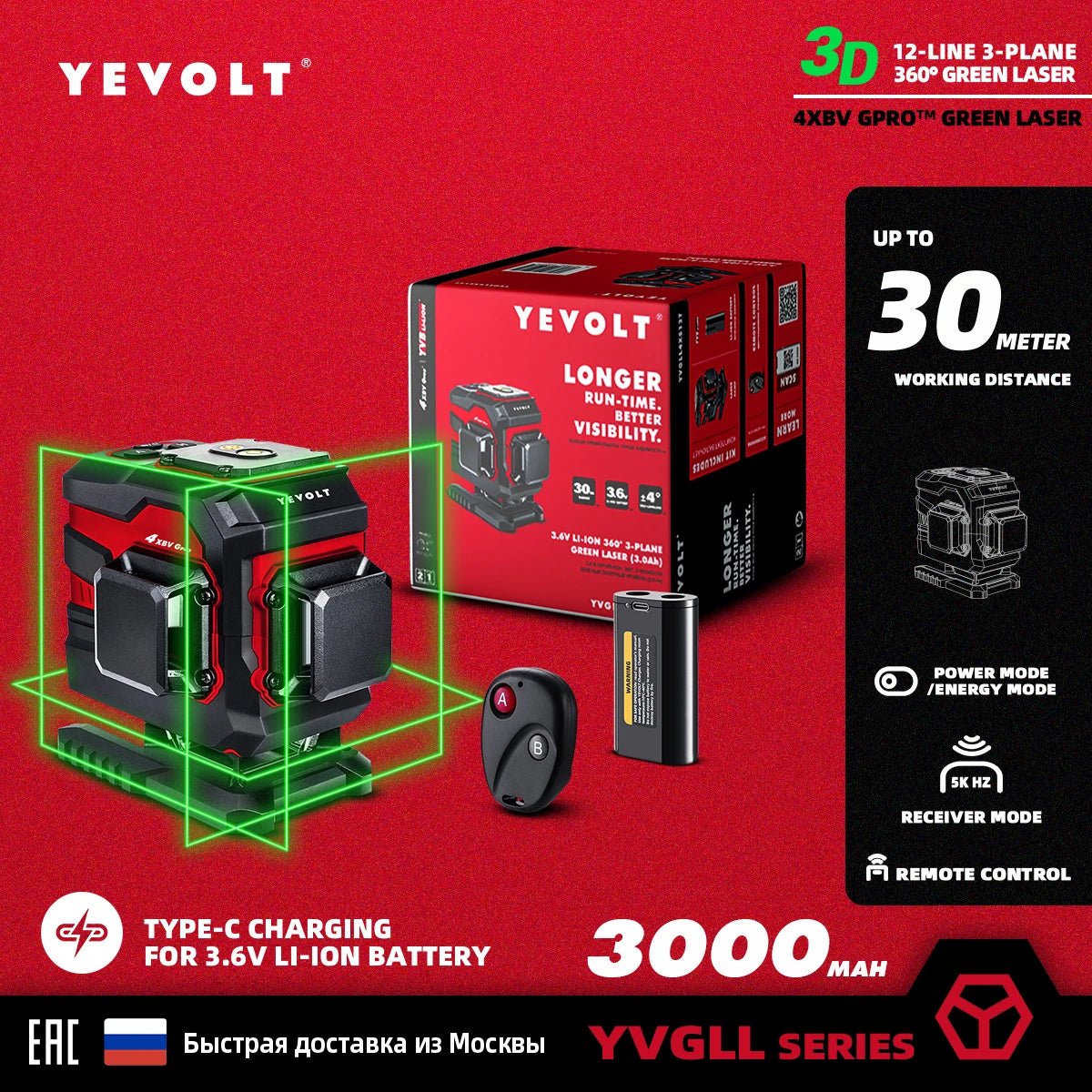 Laser Màu Xanh YEVOLT YVGLL4XS 12 16 Đường 360 Độ Tự Cân - Daisan Store