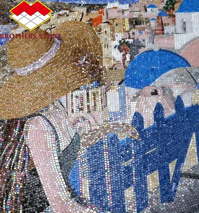 Mẫu tranh khảm đá cẩm thạch hình huy chương vuông thiết kế hiện đại trang trí tường và tranh tường - Daisan Store