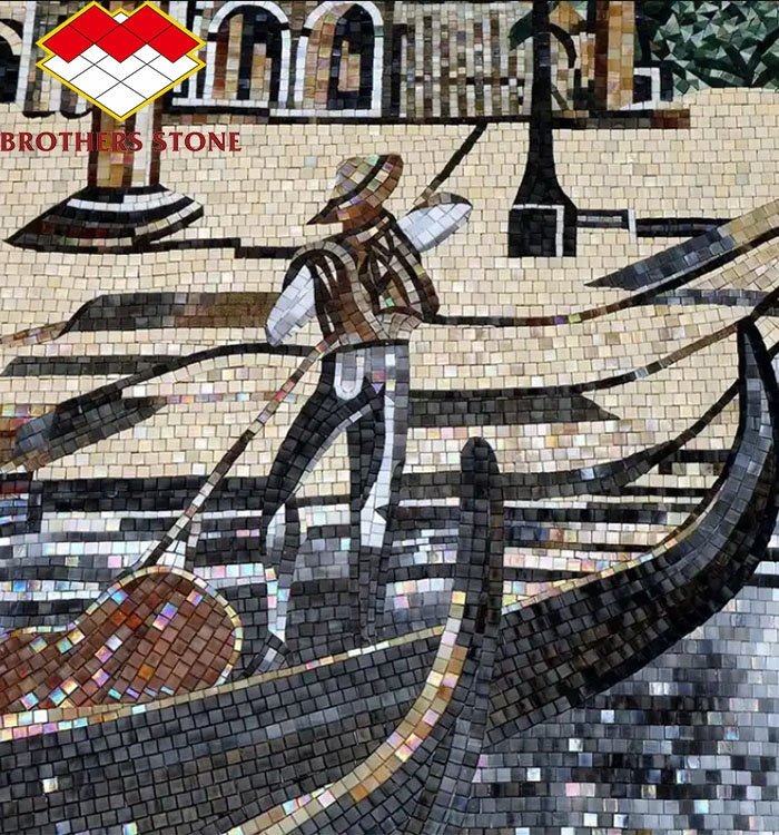 Mẫu tranh khảm đá cẩm thạch hình huy chương vuông thiết kế hiện đại trang trí tường và tranh tường - Daisan Store