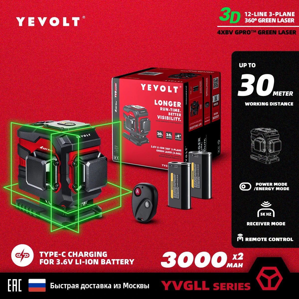 Máy Cân Laser Xanh YEVOLT YVGLL4XS 360 Độ 12 16 Đường Laser - Daisan Store