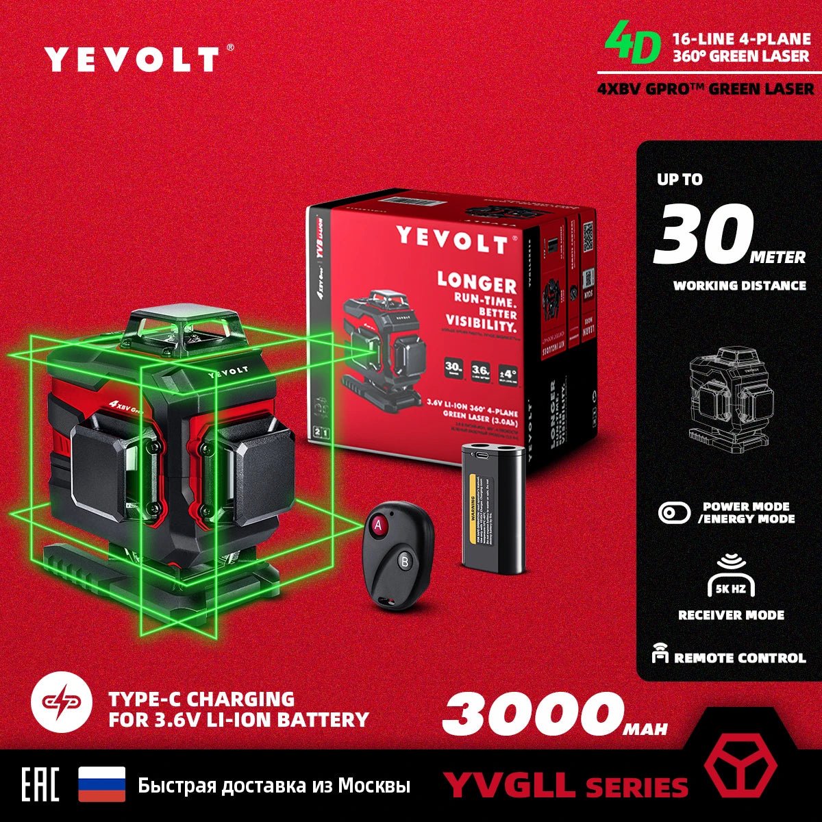 Máy Cân Laser Xanh YEVOLT YVGLL4XS 360 Độ 12 16 Đường Laser - Daisan Store
