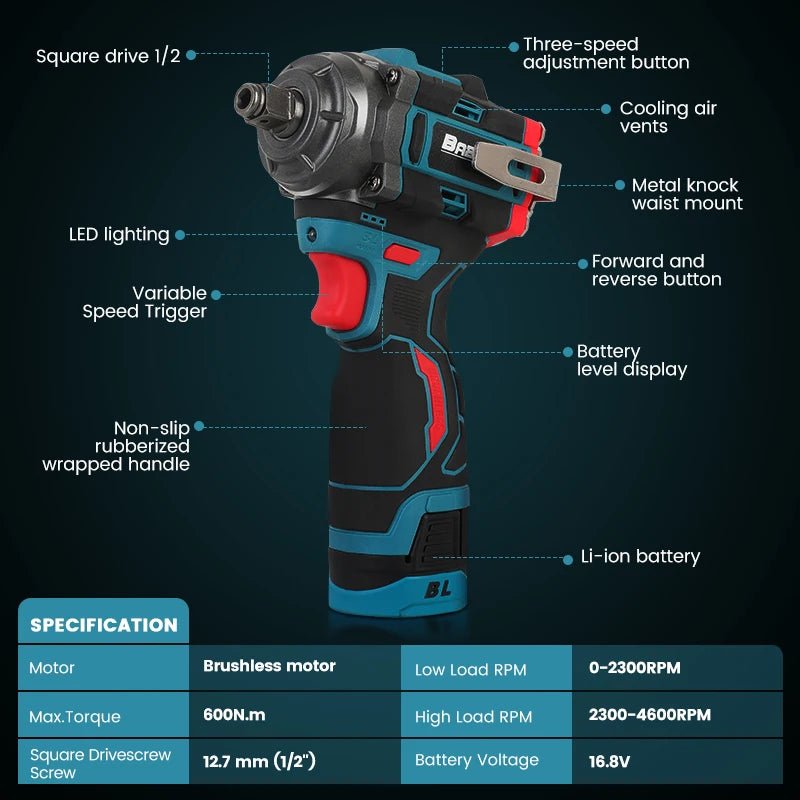 Máy Vặn Va Đập Không Chổi Than 600 Nm 2In1 Không Dây - Daisan Store