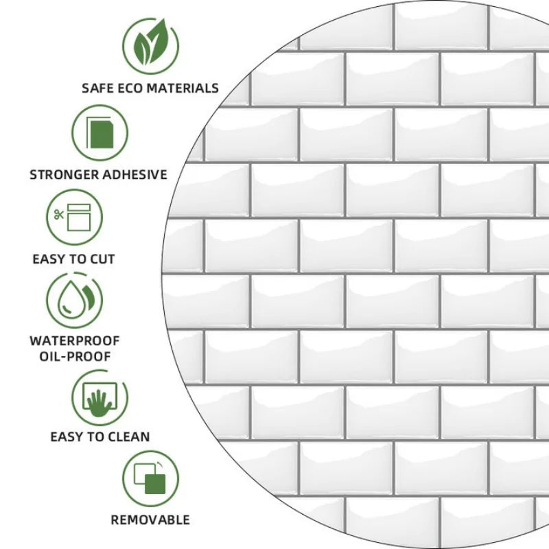 Miếng Dán Tường 3D Giả Gạch Trắng Chống Thấm Bếp Phòng Khách - Daisan Store