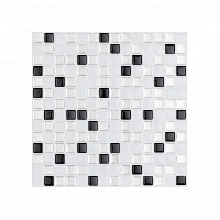 Miếng dán tường chống nấm mốc màu đen trắng bạc hình vuông 3D bằng nhựa vinyl khảm - Daisan Store