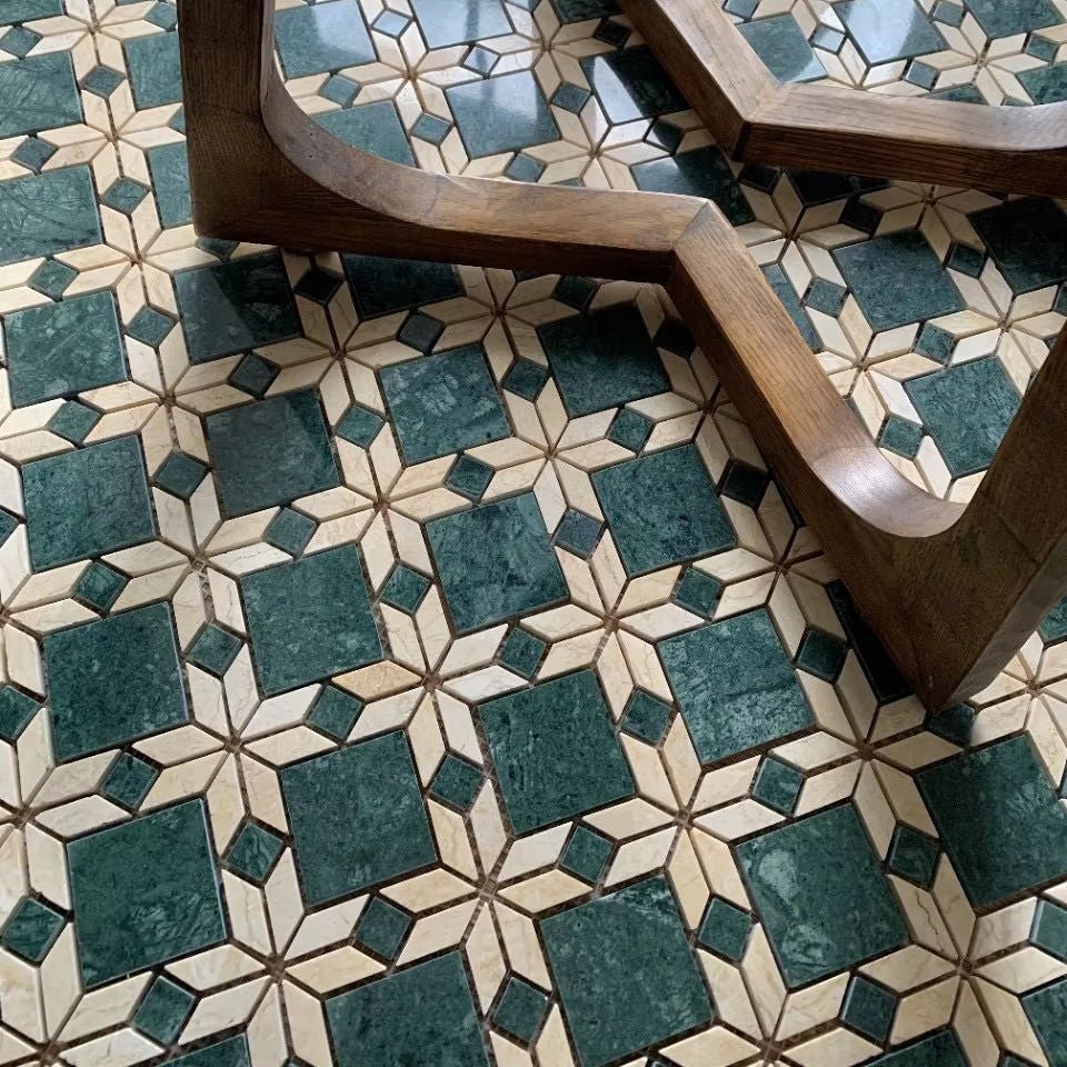 Mosaic Đá Cẩm Thạch Xanh Lá Be Lát Tường Sàn - Daisan Store