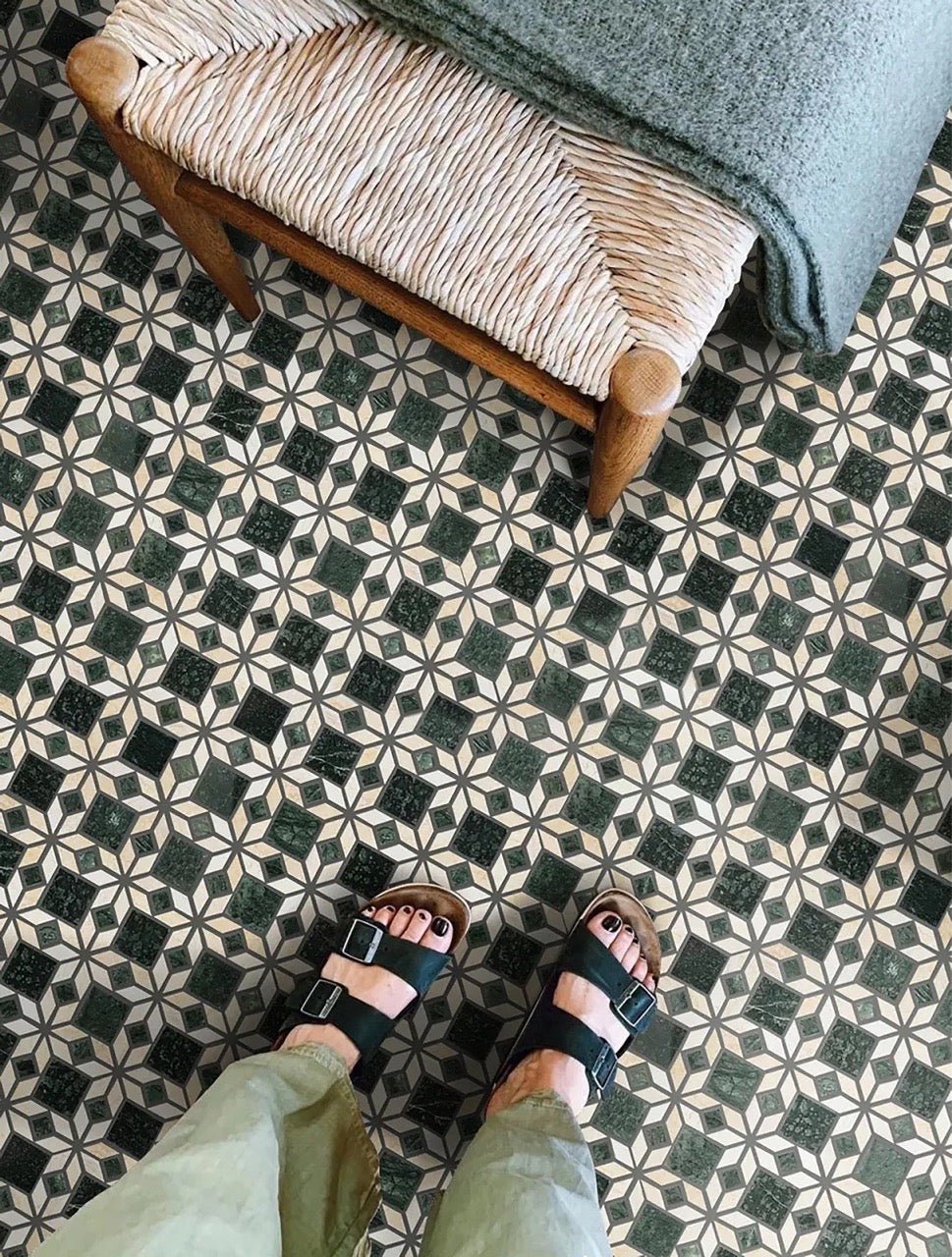 Mosaic Đá DTH 10mm Xanh Đậm Be Cao Cấp Nhà Tắm Bếp - Daisan Store