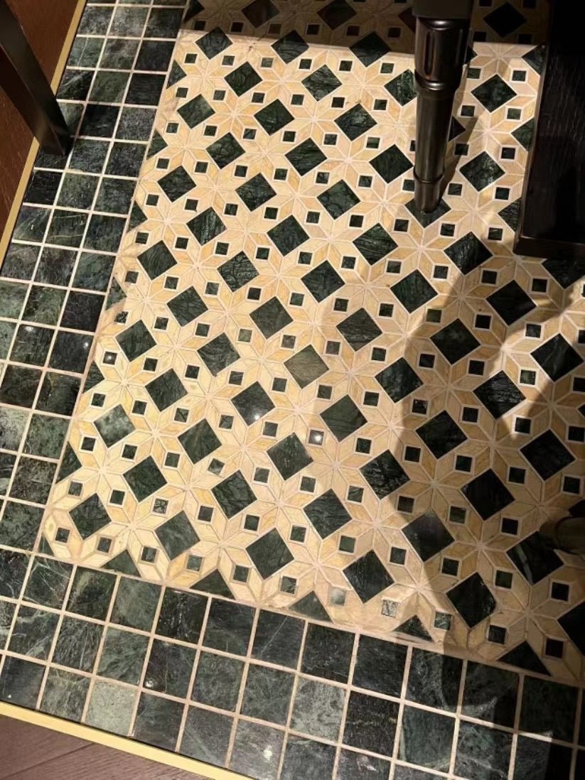 Mosaic Đá DTH 10mm Xanh Đậm Be Cao Cấp Nhà Tắm Bếp - Daisan Store