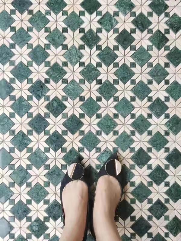 Mosaic Đá DTH 10mm Xanh Đậm Be Cao Cấp Nhà Tắm Bếp - Daisan Store