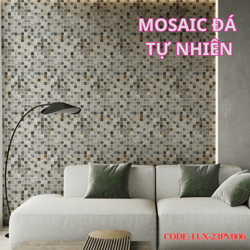 Mosaic đá tự nhiên dăm kết xám chip 23x23 LUX - 23PV006 - Daisan Store
