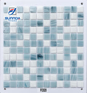 Mosaic kính 48x48 mm thiết kế xanh dương nóng và vàng trang trí tường phòng tắm, bếp dạng lưới - Daisan Store