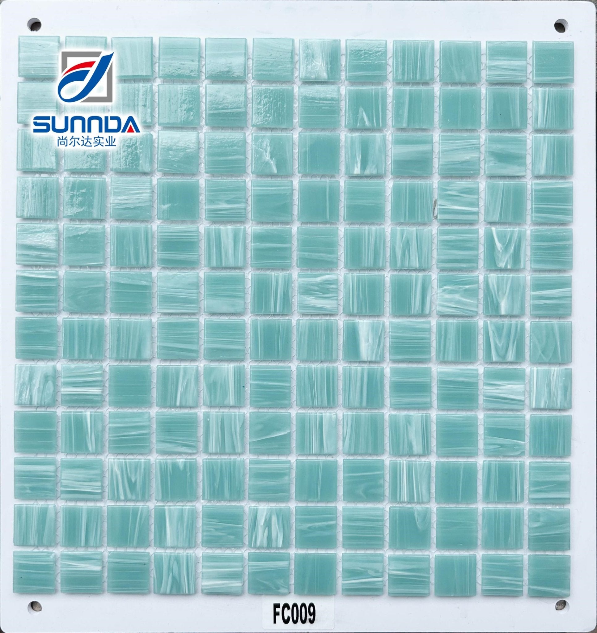 Mosaic kính 48x48 mm thiết kế xanh dương nóng và vàng trang trí tường phòng tắm, bếp dạng lưới - Daisan Store