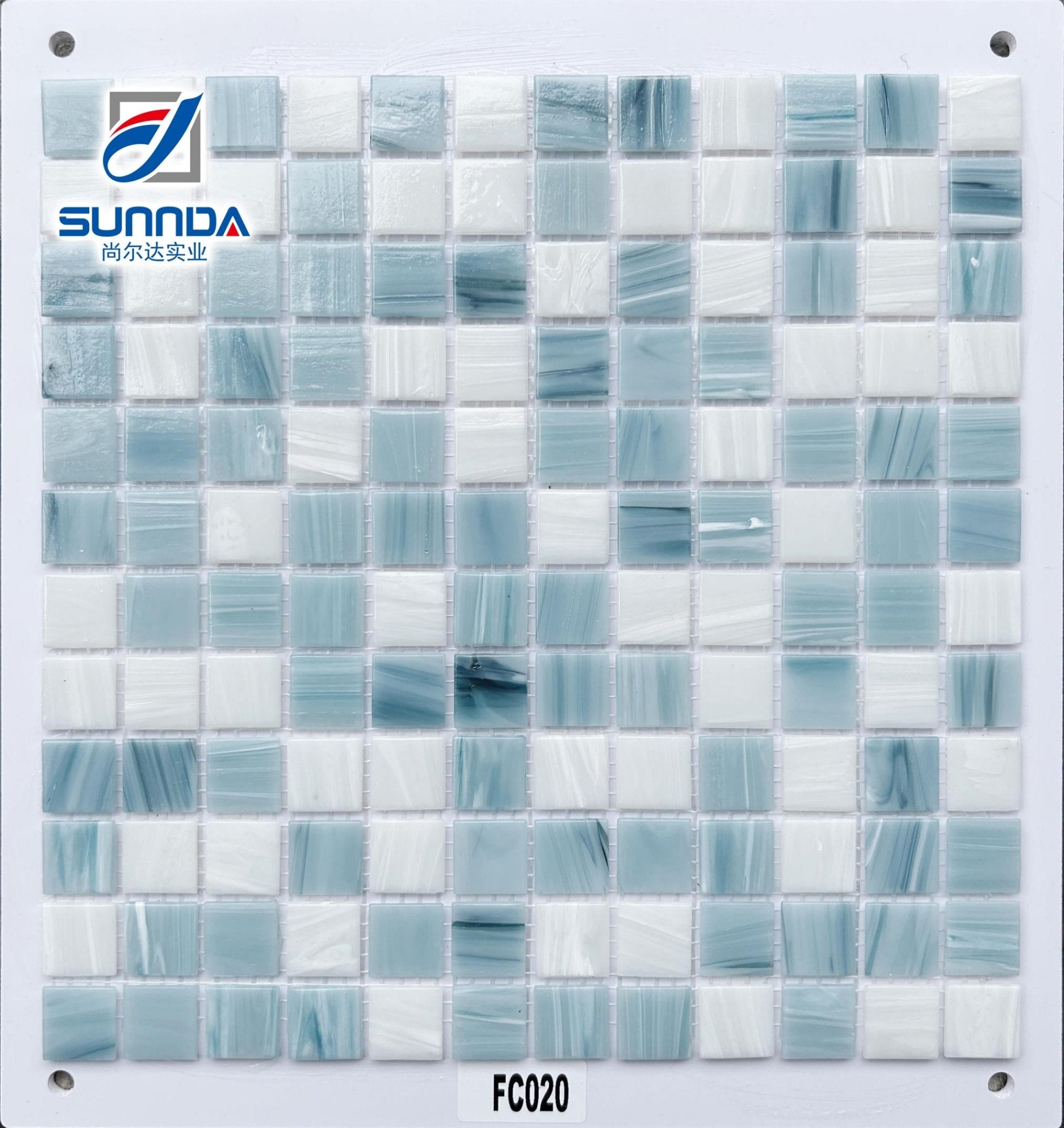 Mosaic kính 48x48 mm thiết kế xanh dương nóng và vàng trang trí tường phòng tắm, bếp dạng lưới - Daisan Store