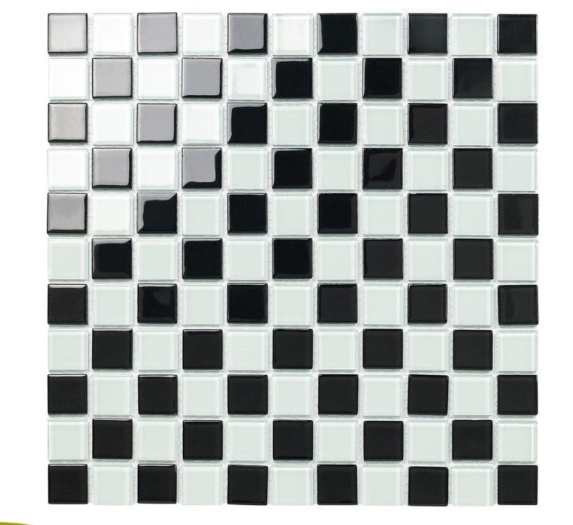 Gạch Mosaic Thủy Tinh Đen Trắng Mã GP-25079