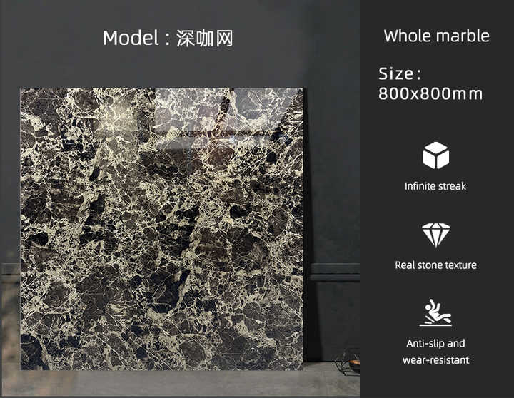 Nhà máy cung cấp Gạch men họa tiết đá cẩm thạch tối màu Gạch lát sàn bằng sứ Sàn đá cẩm thạch nhân tạo 80X80 trong nhà có vân giống đá cẩm thạch - Daisan Store