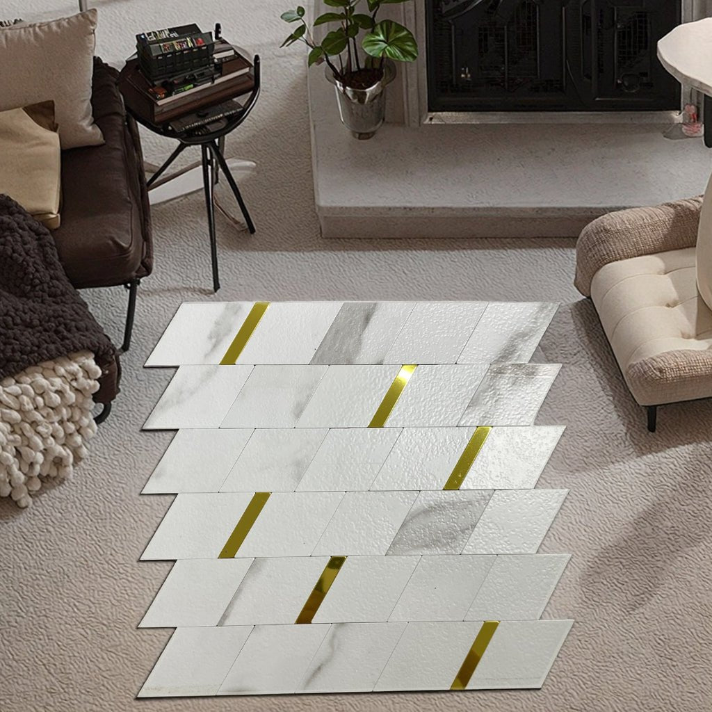 Ốp lát PVC khảm trắng hiện đại, dễ lắp đặt, keo dính acrylic 3M - Daisan Store