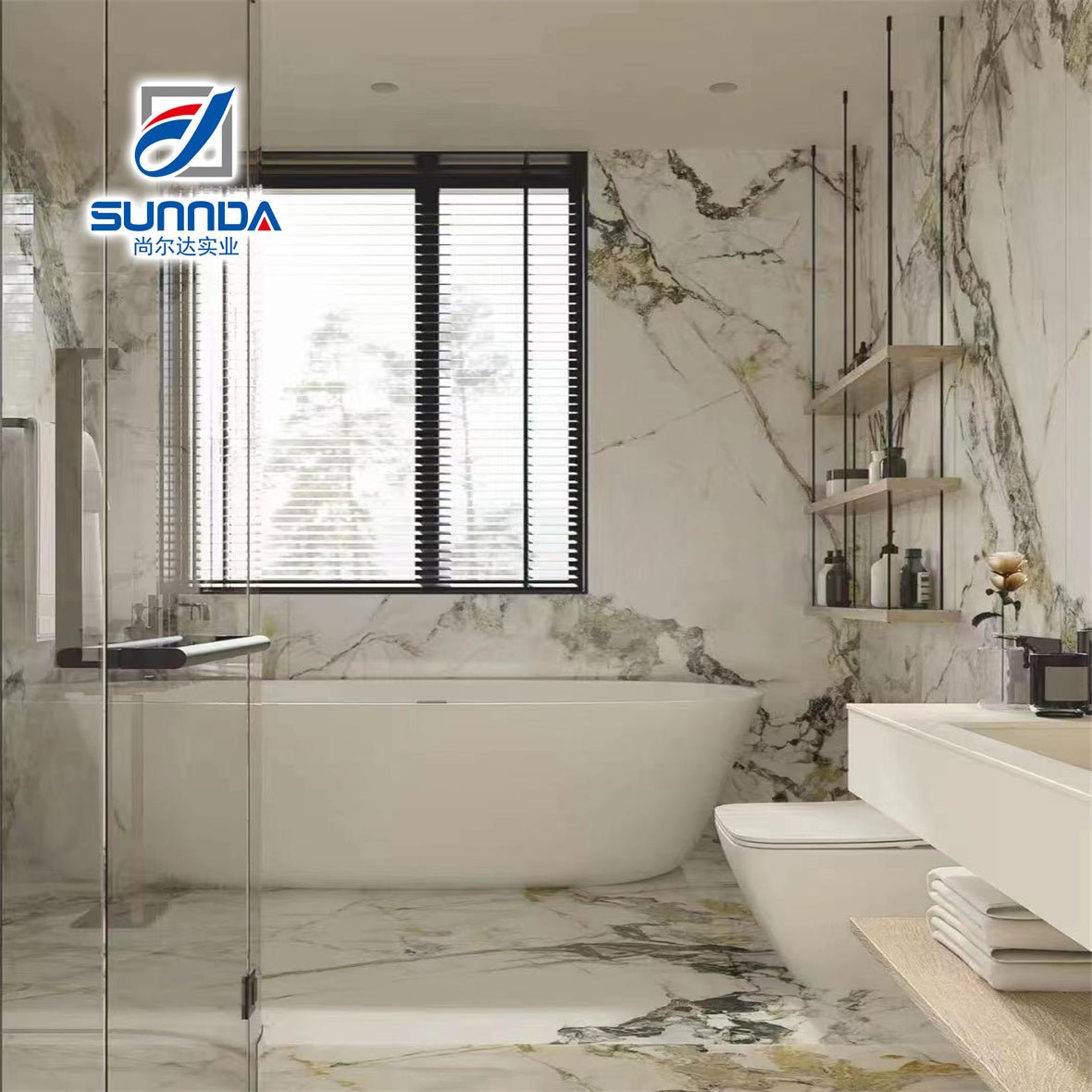 Phiến đá nung kết sứ vân cẩm thạch khổ lớn dùng ốp tường và lát sàn cho phòng khách hiện đại sang trọng từ nhà máy Trung Quốc. - Daisan Store