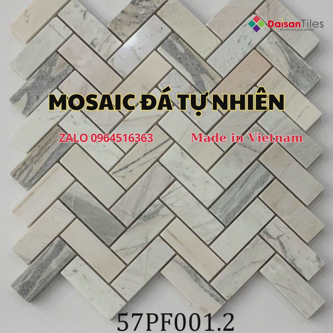 Tải video: Mosaic đá vân gỗ xương cá mài bóng chip 25x70 mã 57PF001.2