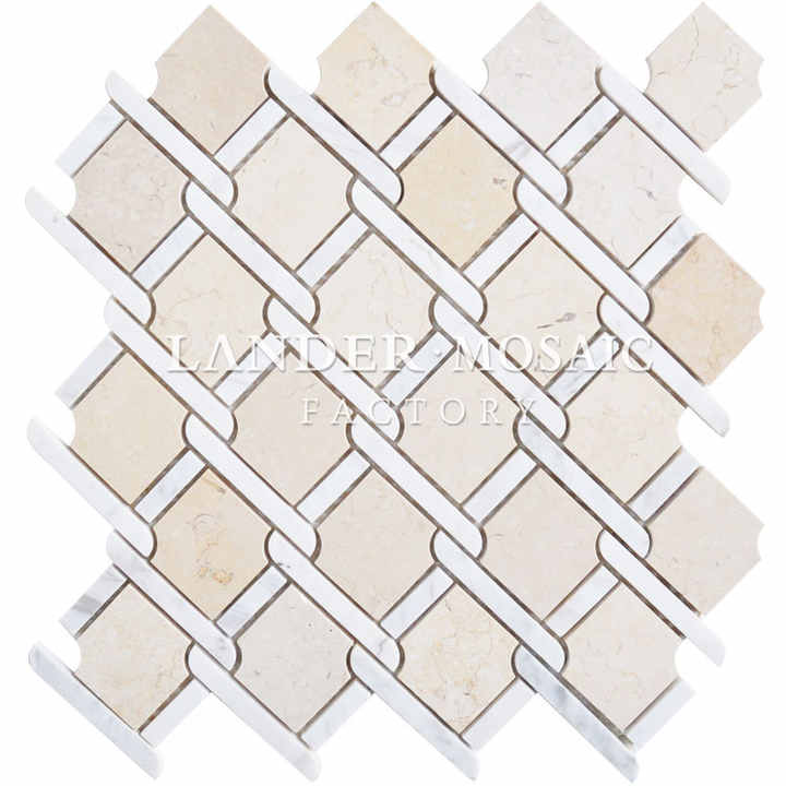 Sẵn sàng giao hàng Đá cẩm thạch khảm không đều màu be và trắng để trang trí nhà - Daisan Store