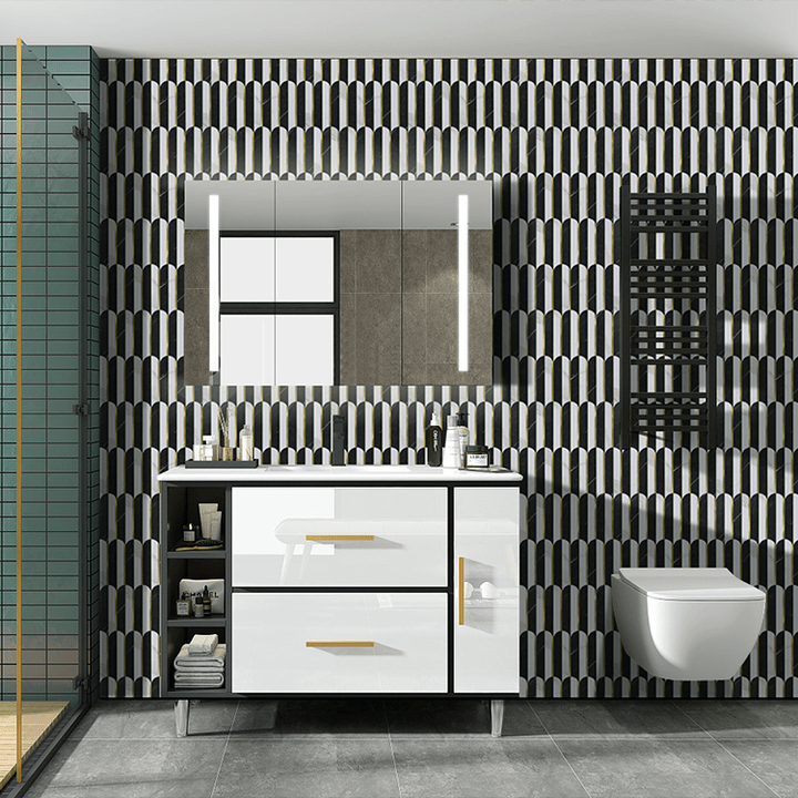 Tấm ốp tường bếp trang trí hiện đại màu đen và trắng bằng nhôm khảm tự dính - Daisan Store