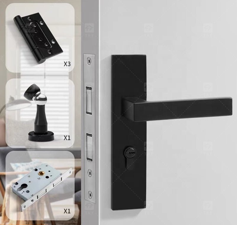 Tay Nắm Khóa Bán Chạy Nhất Phong Cách Châu Âu Hiện Đại Hoàn Thiện Đen Satin Gỗ và Hợp Kim Kẽm Cho Cửa Phòng Nội Thất - Daisan Store