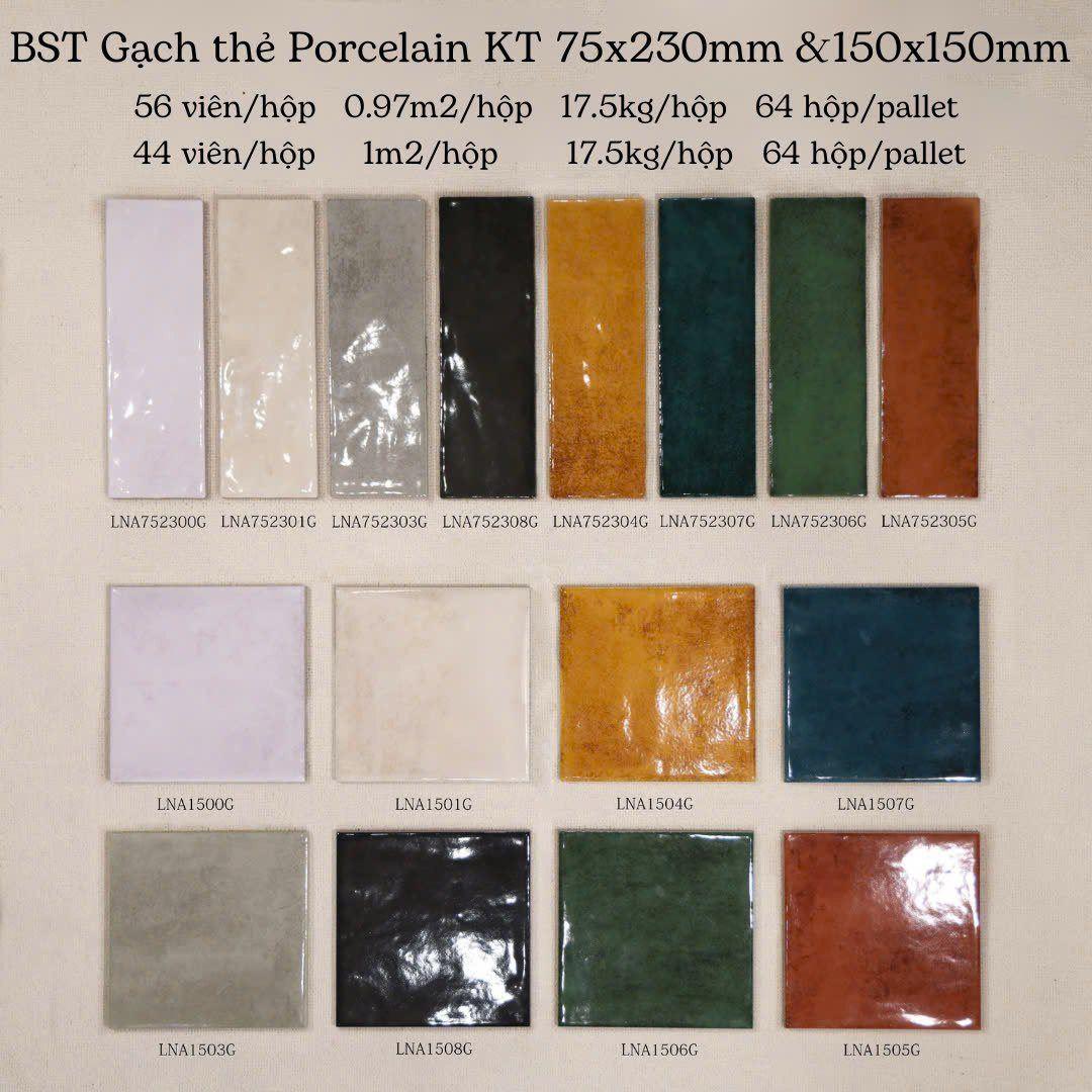 Gạch thẻ Porcelain bóng lượn KT 150x150mm mã LNA1505G