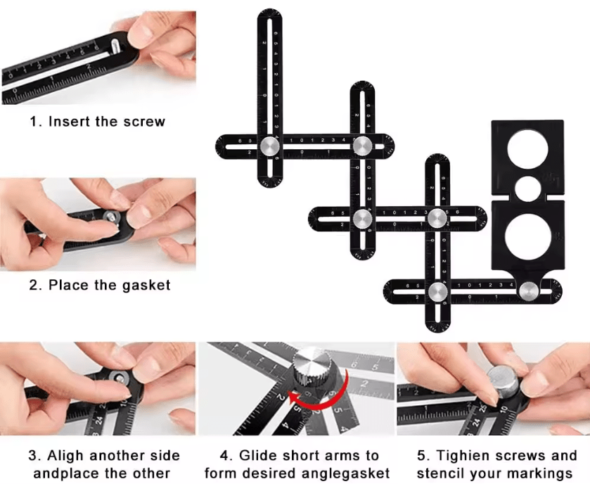 Thước kẻ sáu cạnh đa góc có thể điều chỉnh, định vị lỗ gạch - Daisan Store